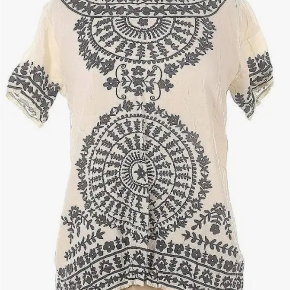 Buckhead Bettie's keyhole boho blouse XL cream and blue